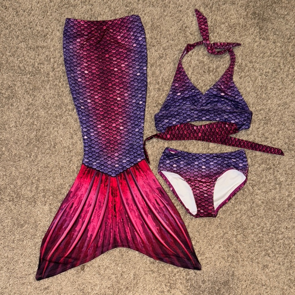 Sun Tails Purple and Pink Mermaid Tail Swimsuit Set